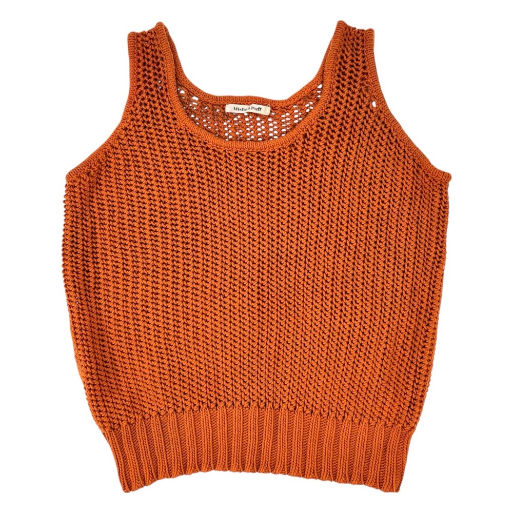 Misha & Puff Net Tank - Brown Orange Sleeveless Mesh Knit Pima Cotton Tank Top